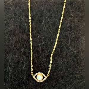 Delicate Gold over Sterling Silver Evil Eye Necklace with Opal,Crystals. NWOT